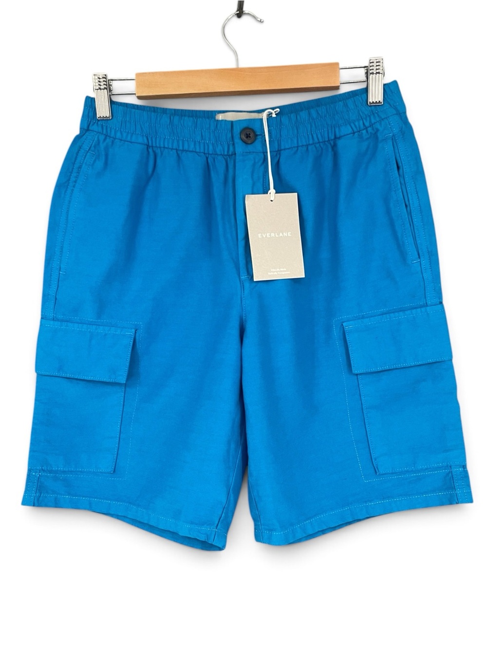 Everlane Men’s The Organic Cotton‑Linen Horizon Blue Cargo Shorts NWT